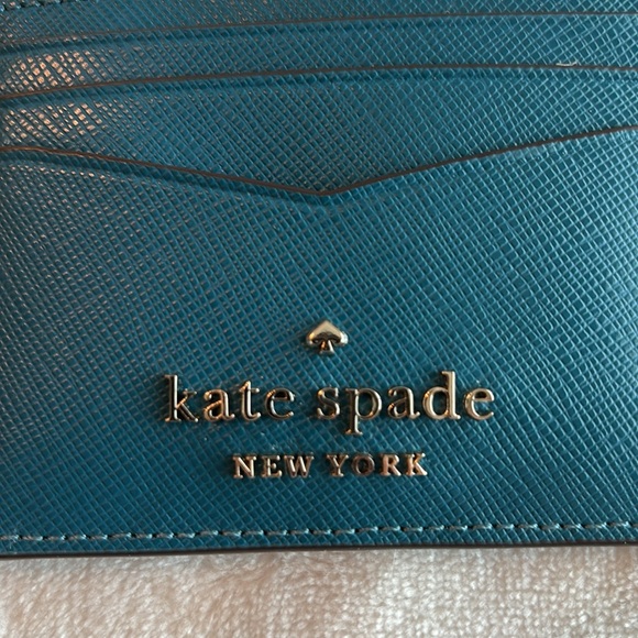 Kate Spade Staci Small Slim Card Holder Saffiano Leather Peacock Teal - Picture 4 of 6